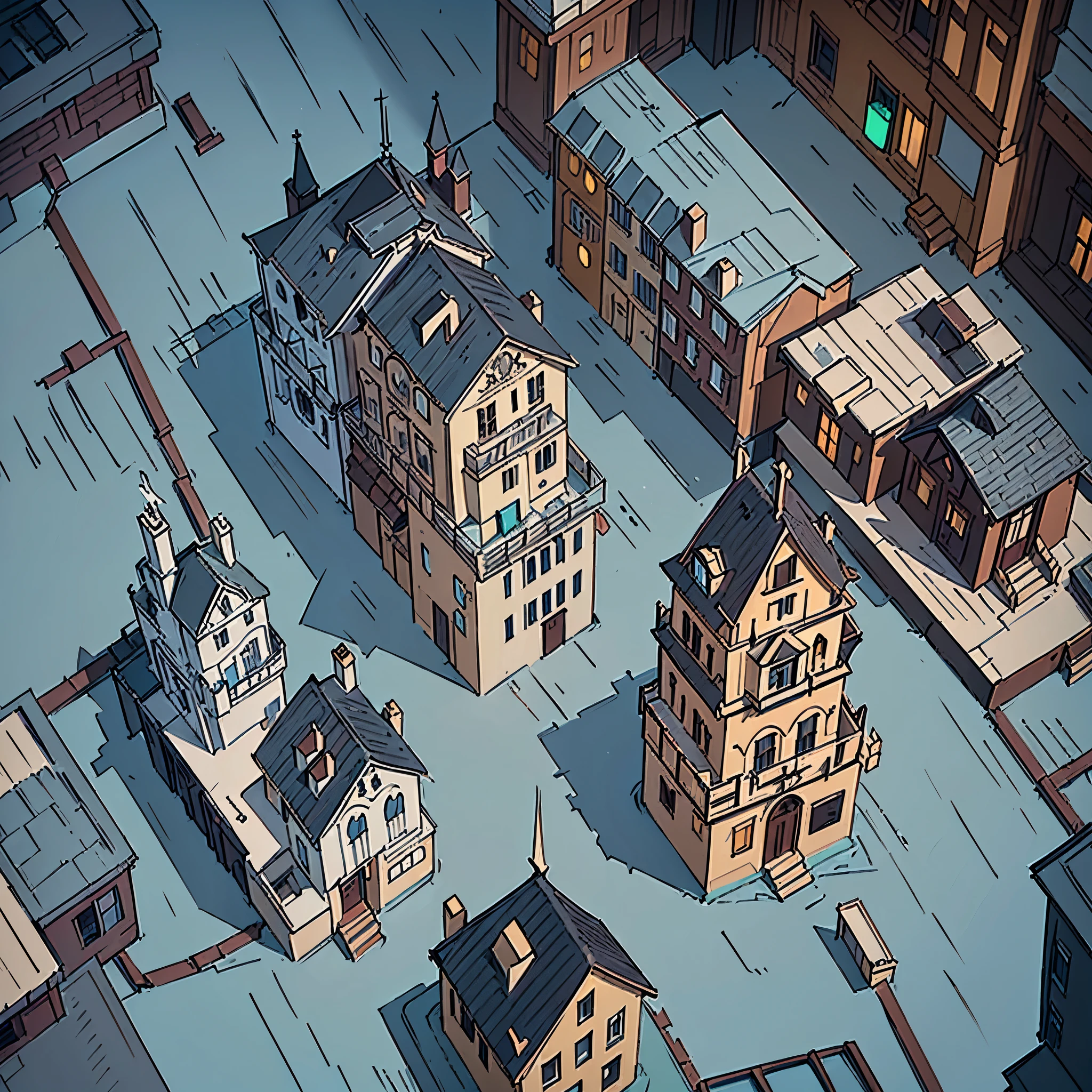 a close up of a group of buildings with a roof, victorian city, detailed buildings, tabletop model buildings, highly detailed buildings, rendered in unity 3 d, shanty townships, gaslight fantasy capital city, lots of buildings, isometric 3d render, hyper detailed scene, small buildings, prerendered isometric graphics, highdetailed, highly detailed and complex, isometric view