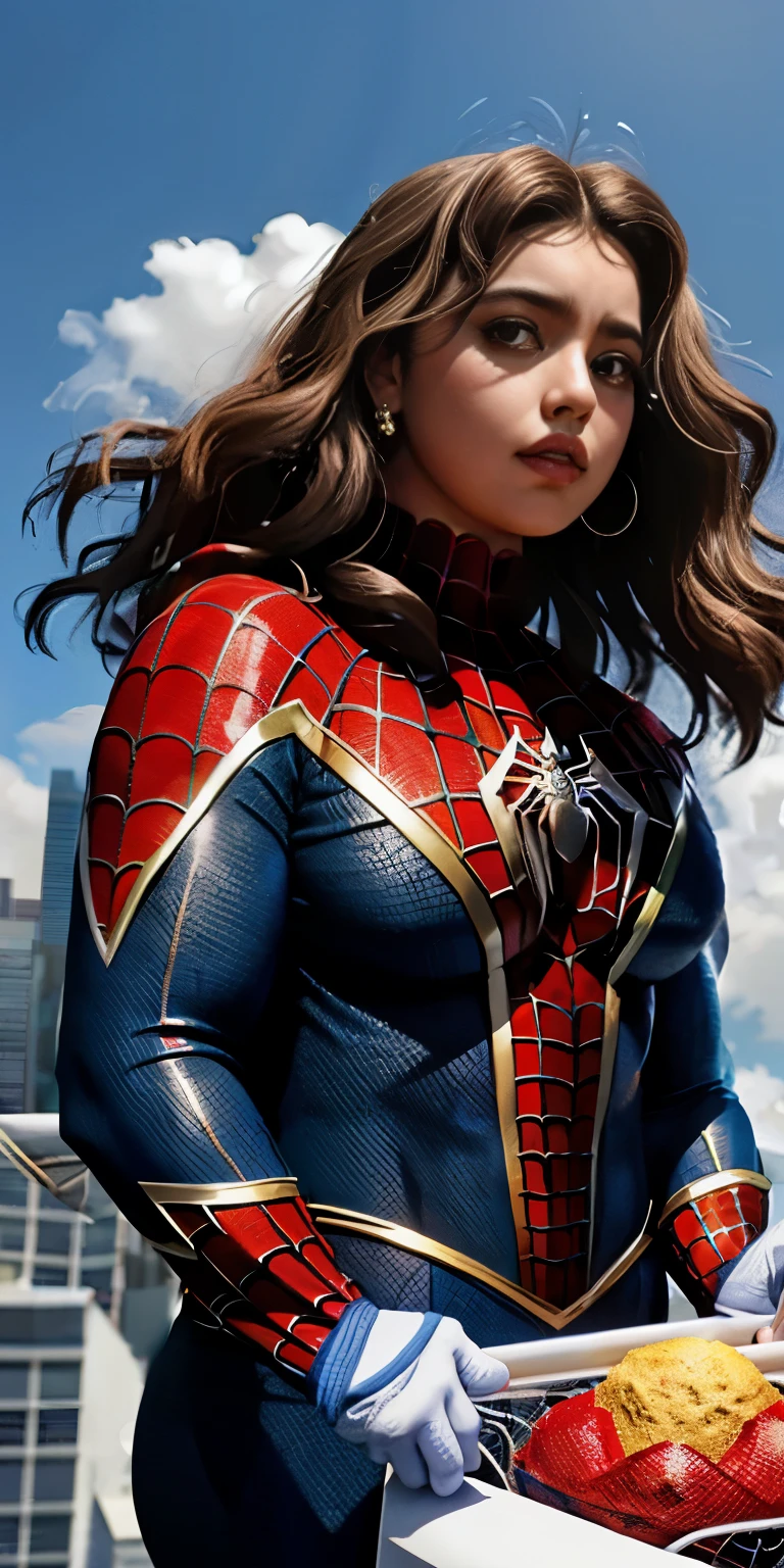 jessica alba、マーベル・コミック映画のposter, very beautiful, movies about spiderman, sexy, whole body, I'm wearing a skirt、premiere date, poster、belly buttonを突き出す、new york、she's wearing a torn spiderman suit,the suit is torn、wearing a skirt、 red and black color scheme,dynamic、masterpiece、highest quality、super detailed、very detailed、Detailed beautiful shine、超A high resolution、cinematic,tear,teardrop,(torn clothes:1.5), (wet clothes:1.4), bare shoulders,real rain,wet hair,belly button、exposing skin、sexyな肩を見せてる