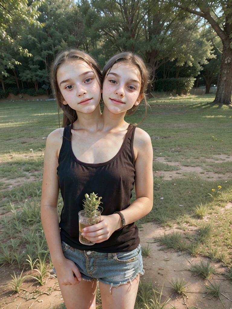 2heads, two headed girl, (one head teen:1.5), (one head child:1.5), (a blonde and a brunette:1.3)