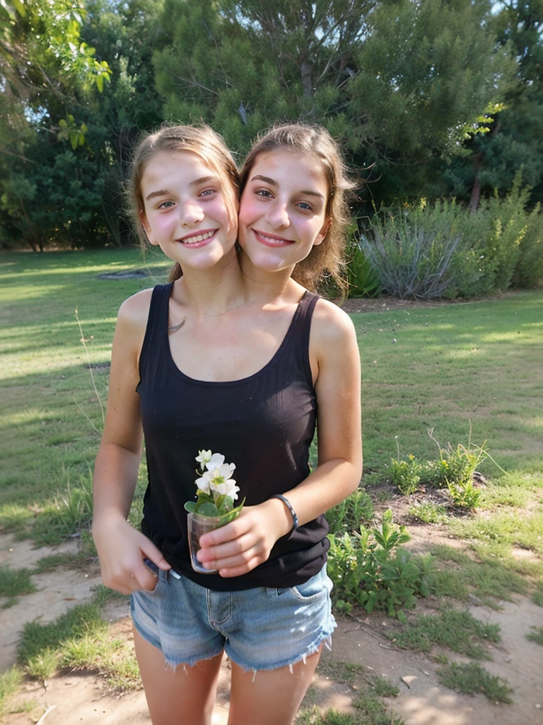 2heads, two headed girl, (one head 13 years old:1.5), (one head 16 years old:1.5)