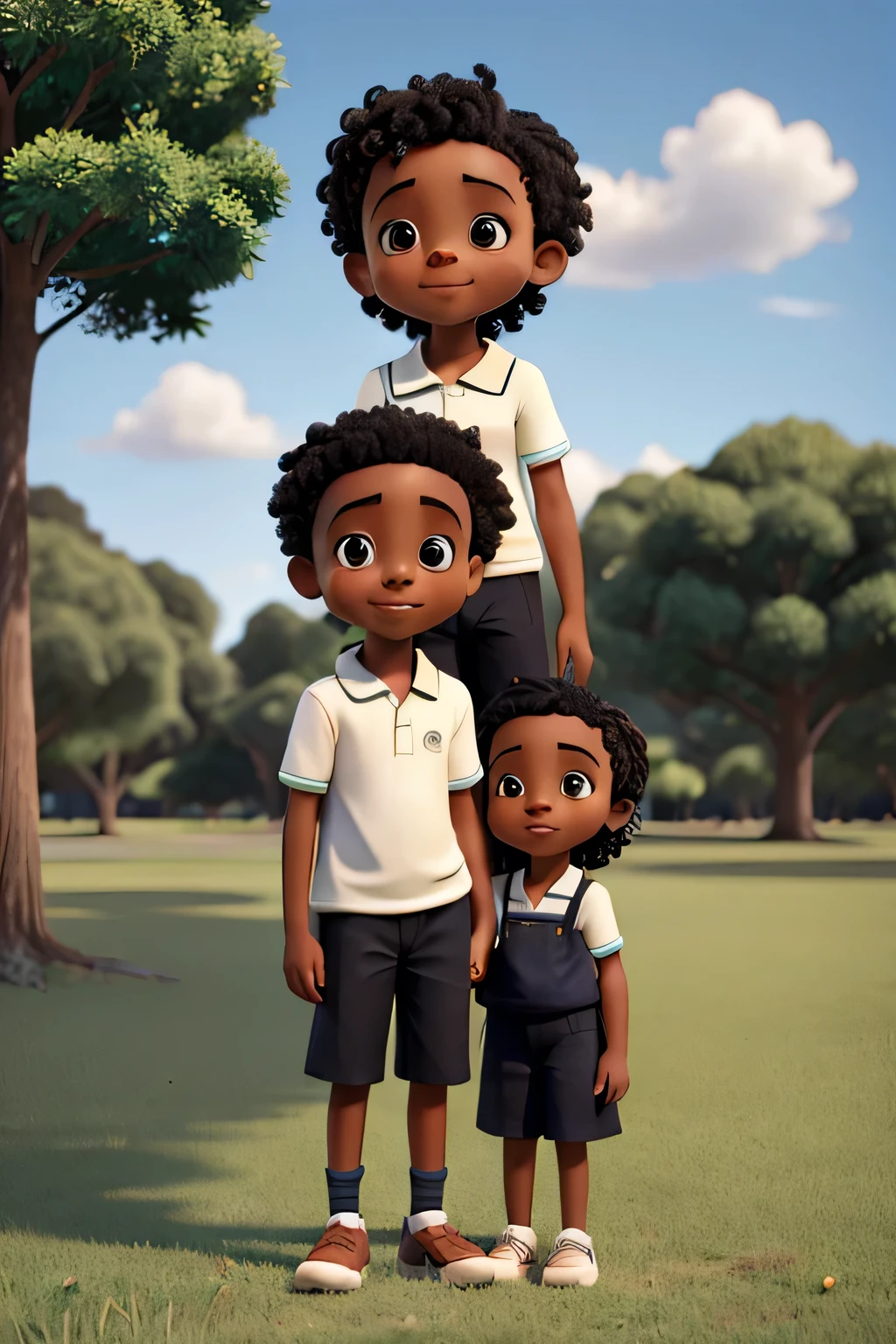 two black childno e menina) (5 anos) Standing on the grass