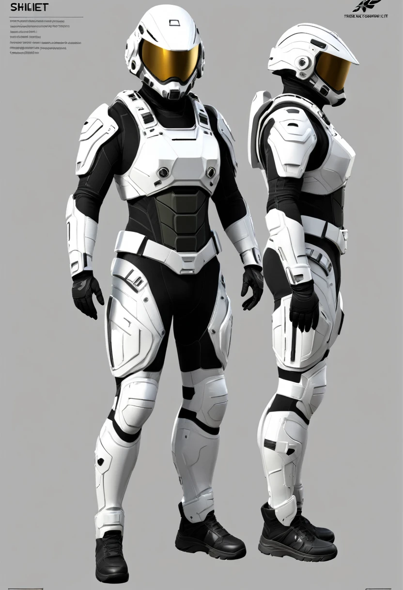 data sheet, tight combat suit, realistic soldier combat suit, tight, detail technical drawing, technical sheet, different angles
