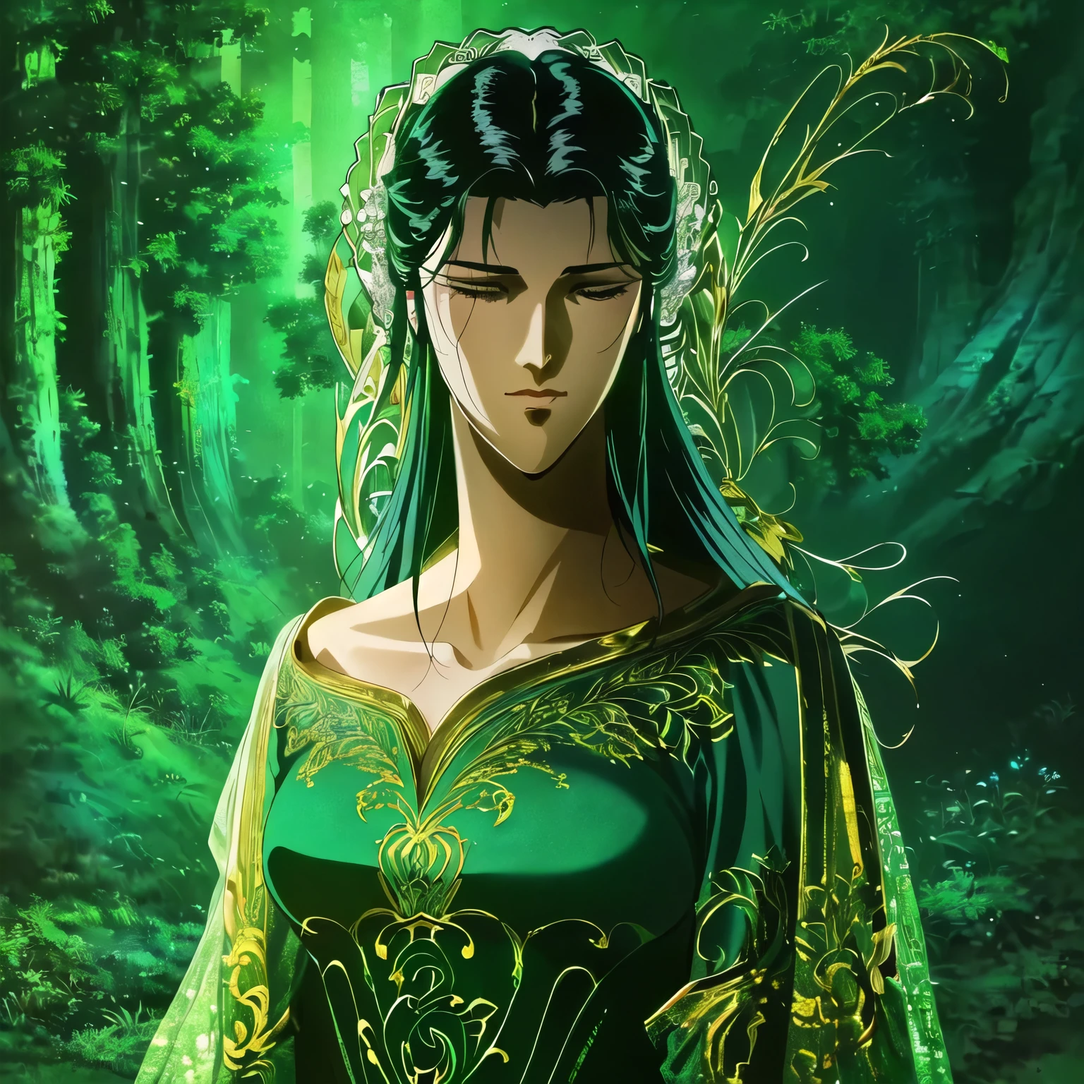 there is a woman in a green dress standing in a forest, beautiful character painting, by Zhang Han, by Yang J, 8k stunning artwork, beautiful digital artwork, beautiful fantasy art portrait, artwork in the style of guweiz, alice x. zhang, fantasy art style, beautiful art uhd 4 k, by Chen Lin, chengwei pan on artstation