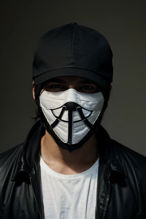 a man wearing v for revenge mask anonymous mask and with cap