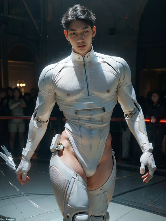 (masutepiece,High resolution,ultra - detailed:1.0),1(Boy,Robot Boy),Perfect male body,Look at the camera,Delicate eyes and delicate face,extremely details CG,Unity 8k wallpaper,intricate-detail,solo person,Detailed face, (Futuristic skin-perfect sexy white jumpsuit), Best Quality, hands visible, (White Gloves), Beautiful and delicate blue short hair:1.5 , full length shot(fls) , big thighs , big hips , insane details, hyper details , photorealistic , only male , handsome boy , puffy nipples , 16k resolution , ultra-high clarity , hyperrealism, uhd,. K-pop idol ,   whore , slutty whore , swollen nipples , defeat , grins ,thick thighs, thick hips , male , wide hips , wide pelvis ， bare thighs ,  sexy ,bare hips , epic reality ,  ultra realism , ultra photorealistic , front view , (((only boy , only male)))    , (boy ,male) ,  ((everything tight))  ,  real , ((real boy))
