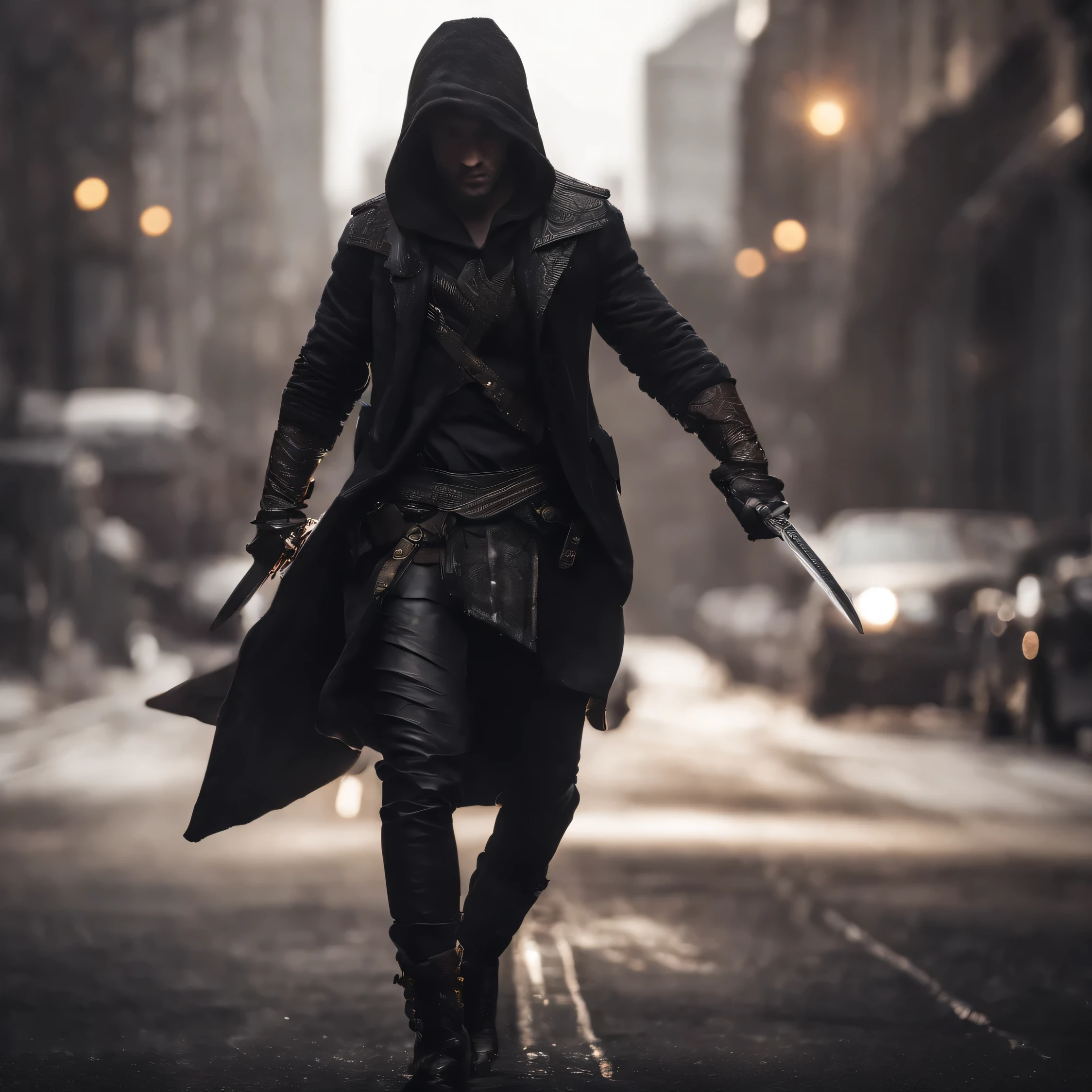 Anime boy,Wearing a hoodie,holding daggers,battle pose,highest quality digital art, surrounded by shadow warrios,black and purple,dark,shadow master, Stunning art, wallpaper 4k,8k,64k, HD, unparalleled masterpiece, dynamic lighting, cinematic, epic