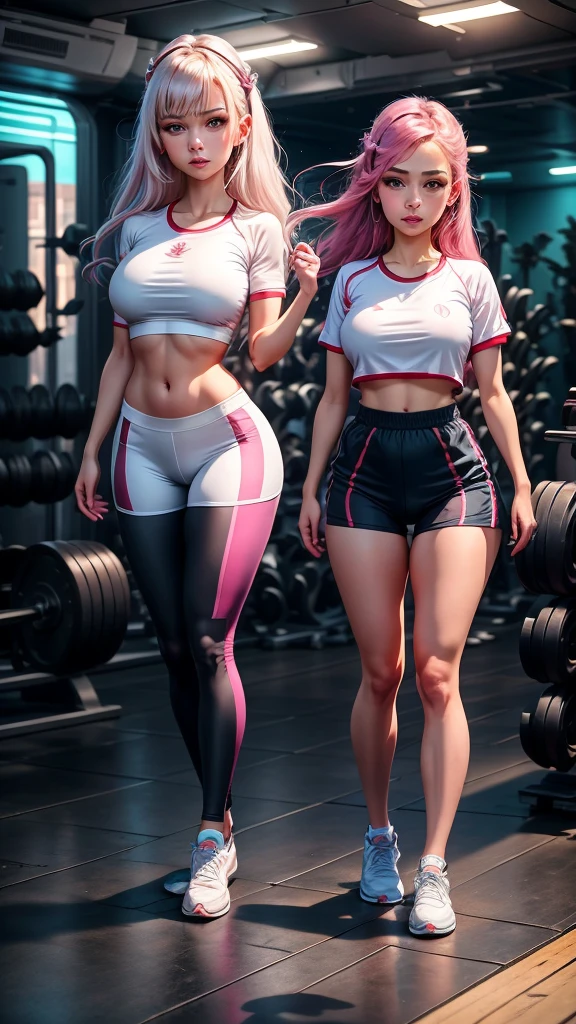 ,,cherry blossoms,beautiful,blue buruma, gym shirts, white t-shirts, gym uniform,best quality,full body,cute face,detailed skin,detailed beautiful face and eyes,1girl,UHR,slender waist,constricted waist,good anatomy,long hair,pink hair