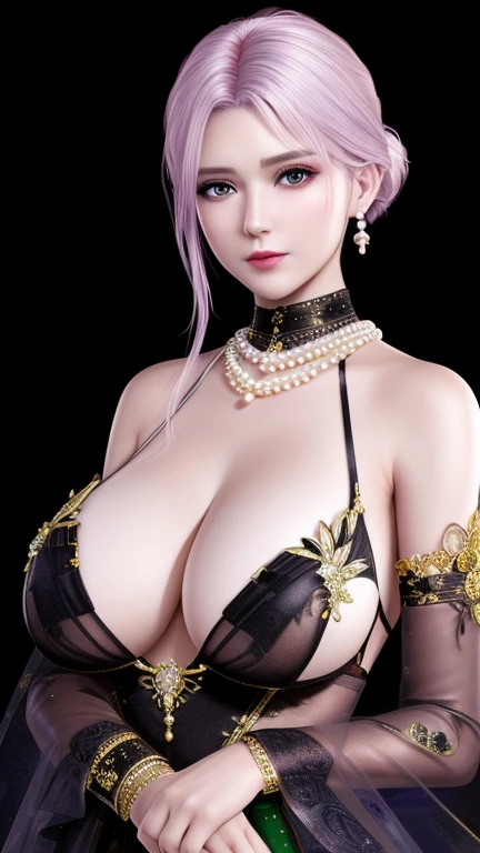 Ultra-realistic 8k CG, picture-Perfect face, Flawless, Clean, masterpiece, Professional artwork, Famous Artworks, movie lighting, Bloom, Perfect face, Pretty Face, fantasy, dreamlike, illusory, Science fiction, Huge breasts, beautiful clothes, Lace, Lace trim, Lace-trimmed legwear, (rich:1.4), prestige, Luxury, Jewelry, diamond, Kaneko, pearl, gem, 蓝gem, 红gem, emerald, Intricate details, Exquisite pattern, charming, Tempting, Tempting, , enchanting, Hair accessories, neckLace, earrings, bracelet, armband,Halo ((,1 Girl:1.5,Solitary,absurd, High resolution, emaciated,Transparent sleeves, ))