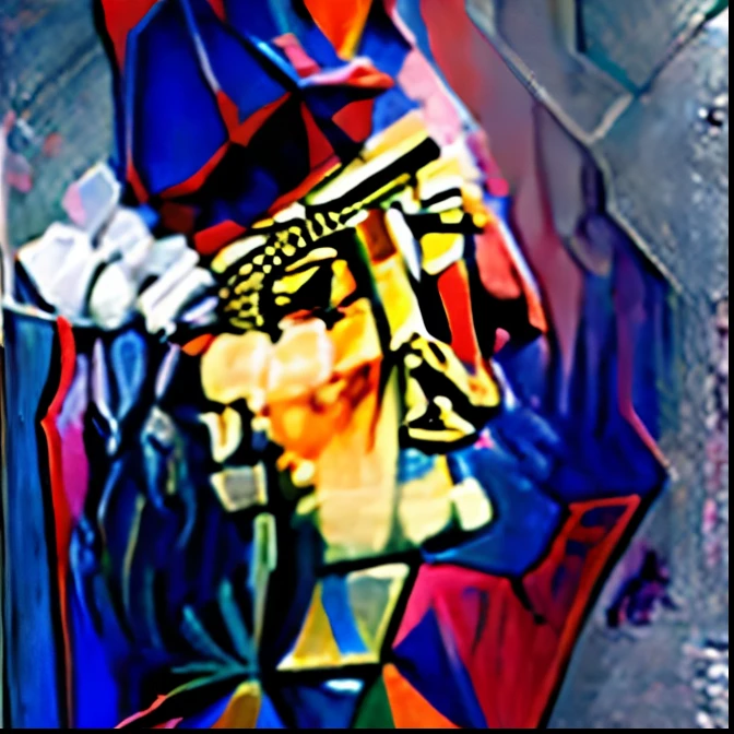 Garoto de 19, with cap back, earphone on neck, pintura cubista, picasso,
