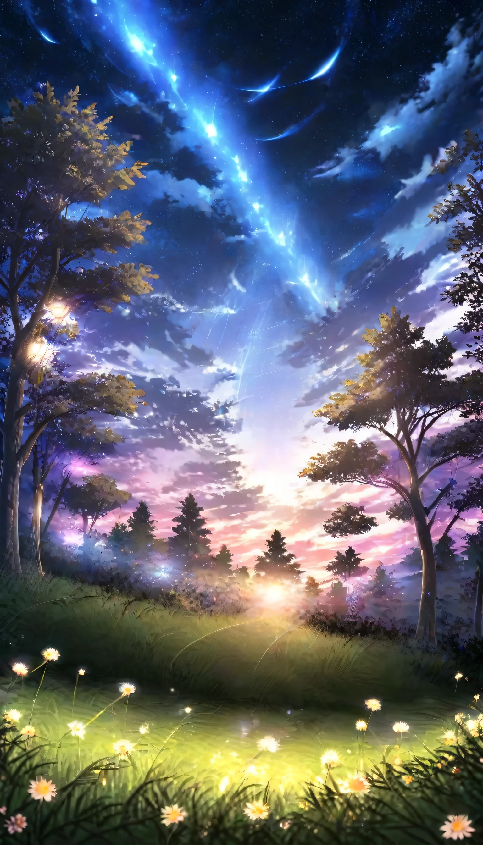 PEAnimeBG, forrest, trees, grass, flowers, scenery, background, anime, sky, night, stars,
masterpiece, high resolution, octance 4k, high detail