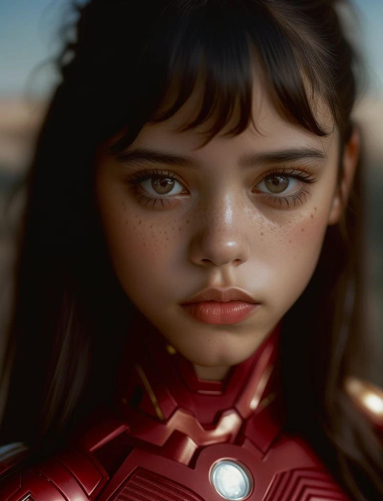 extremely high quality RAW photograph of woman, atriz Jenna ortega (Jortega), wearing ironman costume,  (portrait), (skin details, high detailed skin texture), ((photorealistic), film grain), 8k high definition, insanely (detailed face), detailed eyes, (photo), (photograph),highly detailed, sharp focus, 4k, focus on eyes,bokeh, staring at camera. 