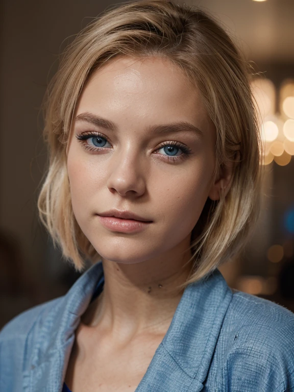 femme blonde, 21 ans, aux yeux bleus et aux cheveux longs posant pour une photo, portrait doux 8 k, beautiful cinematic natural skin, beautiful photorealistic face, manteau rouge tour