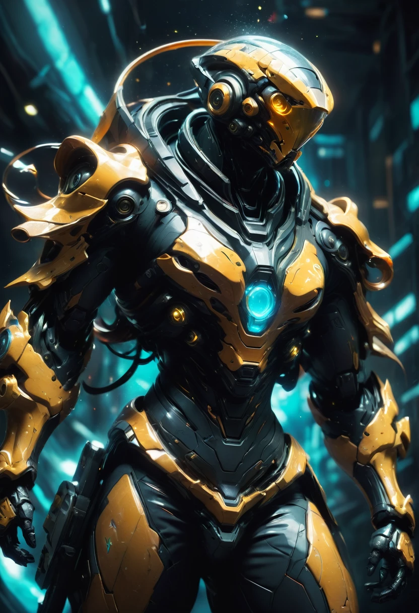 Tight Combat Suit, Warframe, weapon, run, Motion Blur, by Benedick Bana, best quality, masterpiece, very aesthetic, perfect composition, intricate details, ultra-detailed