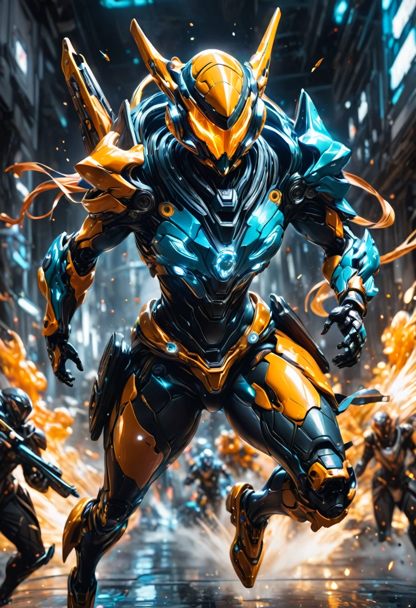 Tight Combat Suit, Warframe, weapon, run, Motion Blur, best quality, masterpiece, very aesthetic, perfect composition, intricate details, ultra-detailed