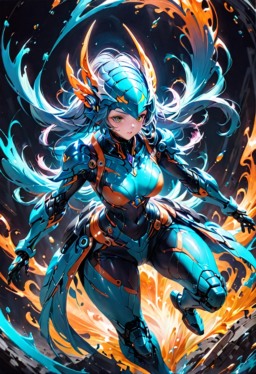 Tight Combat Suit, Warframe, weapon, run, Motion Blur, best quality, masterpiece, very aesthetic, perfect composition, intricate details, ultra-detailed