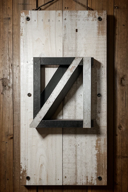letra E ,estilo industrial metal madera, fondo blanco,