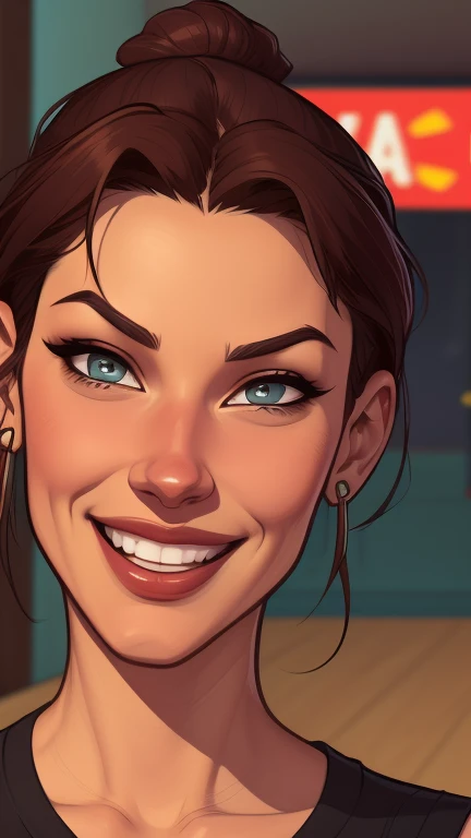 Xena princess GTA warrior sensual portrait mode sesys style Cartoon style digital illustration together boyfriends Cartoon style character portrait mode Character cartoon style facial expression happy beautiful smile and six medium small portrait mode waist up GTA