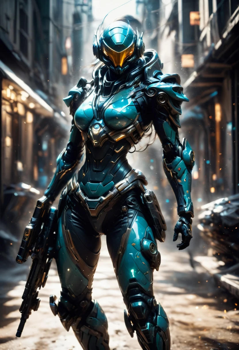Tight Combat Suit, Warframe, weapon, run, Motion Blur, by Jim_Lee, best quality, masterpiece, very aesthetic, perfect composition, intricate details, ultra-detailed
