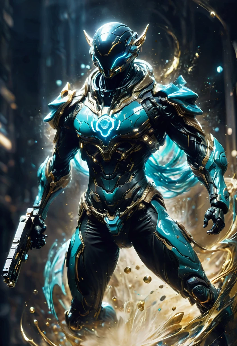 Tight Combat Suit, Warframe, weapon, run, Motion Blur, by Eddie Mendoza, best quality, masterpiece, very aesthetic, perfect composition, intricate details, ultra-detailed