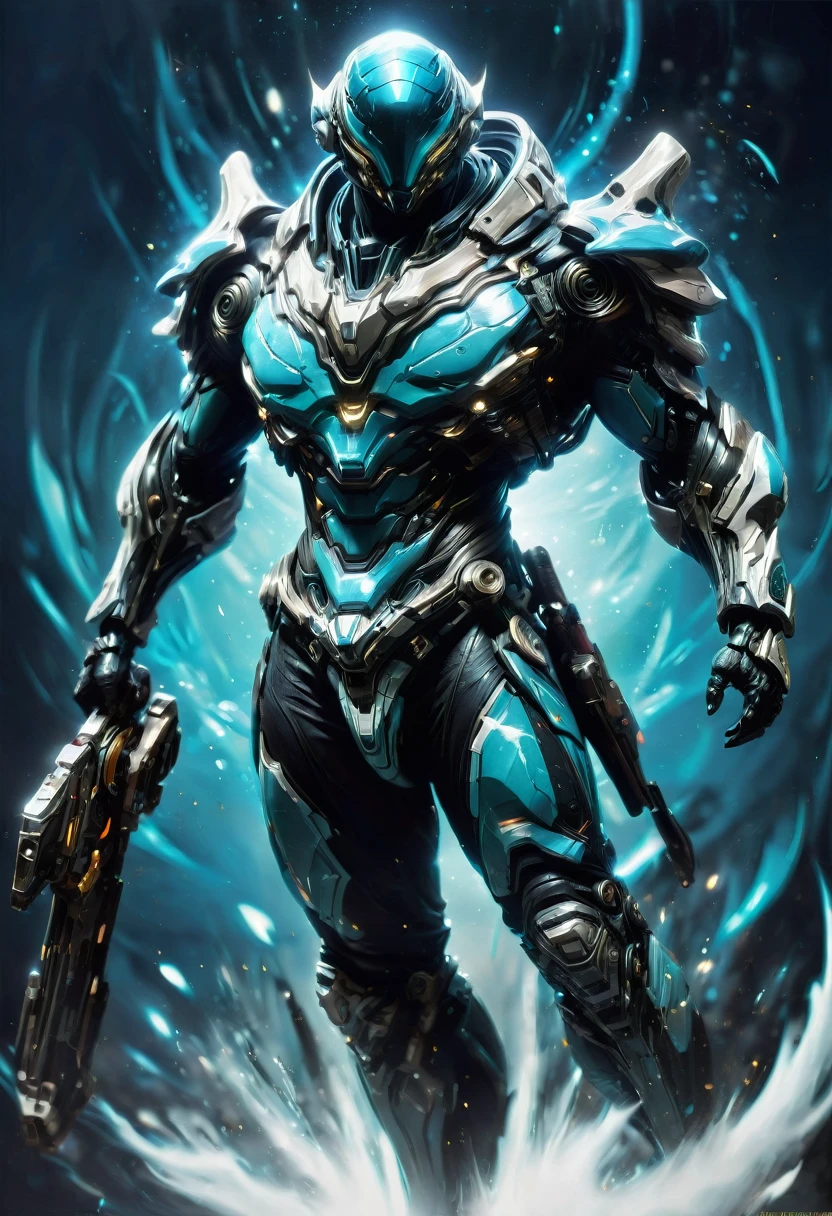 Tight Combat Suit, Warframe, weapon, run, Motion Blur, by Eddie Mendoza, best quality, masterpiece, very aesthetic, perfect composition, intricate details, ultra-detailed