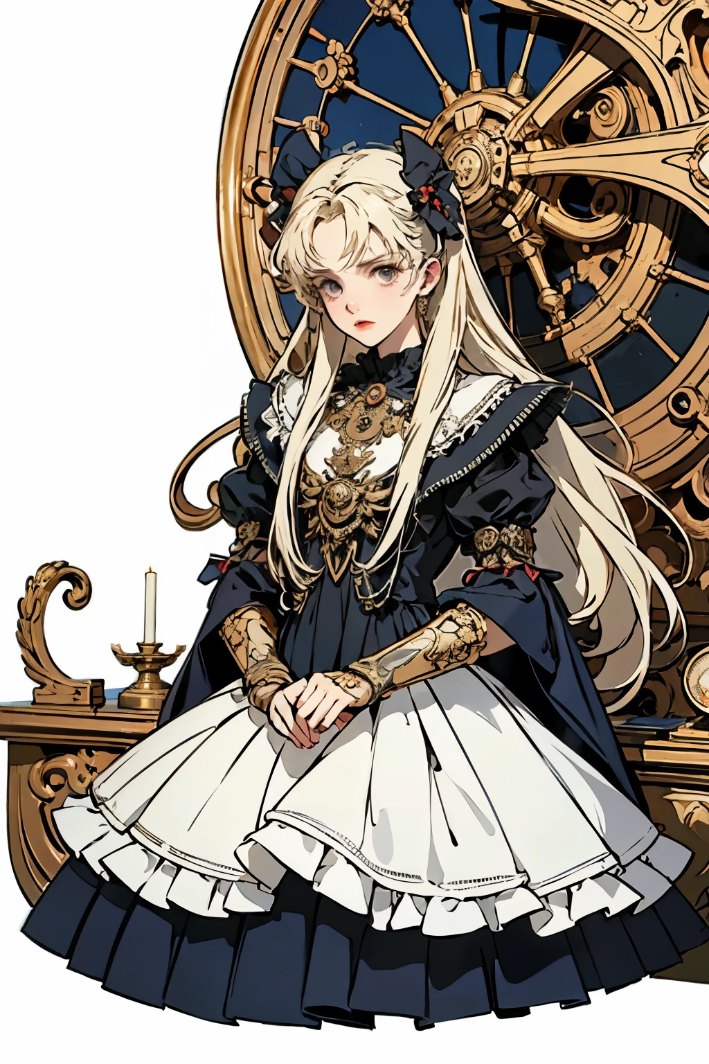 ((best quality)), ((masterpiece)), (detailed), blank white background, plain background, white background, Bloodborne inspired, occult aesthetic, occult, detailed and intricate steampunk and detailed gothic, (zentangle, mandala, tangle, entangle), NSFW, torn clothing, Very dramatic and cinematic lighting, cosmic horror, grim-dark, side-lighting, perfect face, a beautiful goddess adorned and enshrined in armour, Bloodborne inspired , occult aesthetic , occult , detailed and intricate steampunk and detailed gothic , wielding a sword and holding a shield, NSFW, Fluttering lace flared long knee length dress with frilly petticoats, knee length dress, pleated petticoats, lolita dress, petticoats gothic lolita, side-lighting, gothic lolita aesthetic, beautiful small breasts, small breasts, full body, whole body, body, plain background, white background, blank background, no background, white background NSFW, full body, whole body, head-to-toe