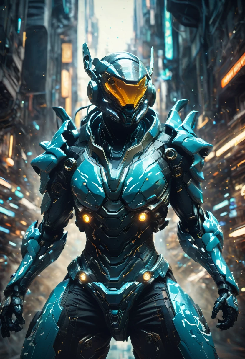 Tight Combat Suit, Warframe, weapon, run, Motion Blur, by James Gilleard, best quality, masterpiece, very aesthetic, perfect composition, intricate details, ultra-detailed
