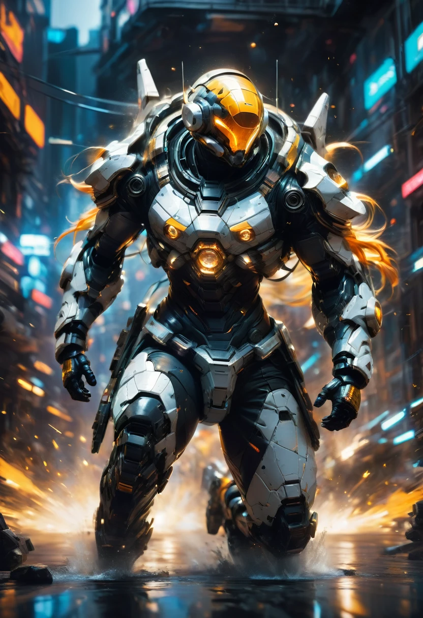 Tight Combat Suit, weapon, run, Motion Blur, by Sparth, best quality, masterpiece, very aesthetic, perfect composition, intricate details, ultra-detailed