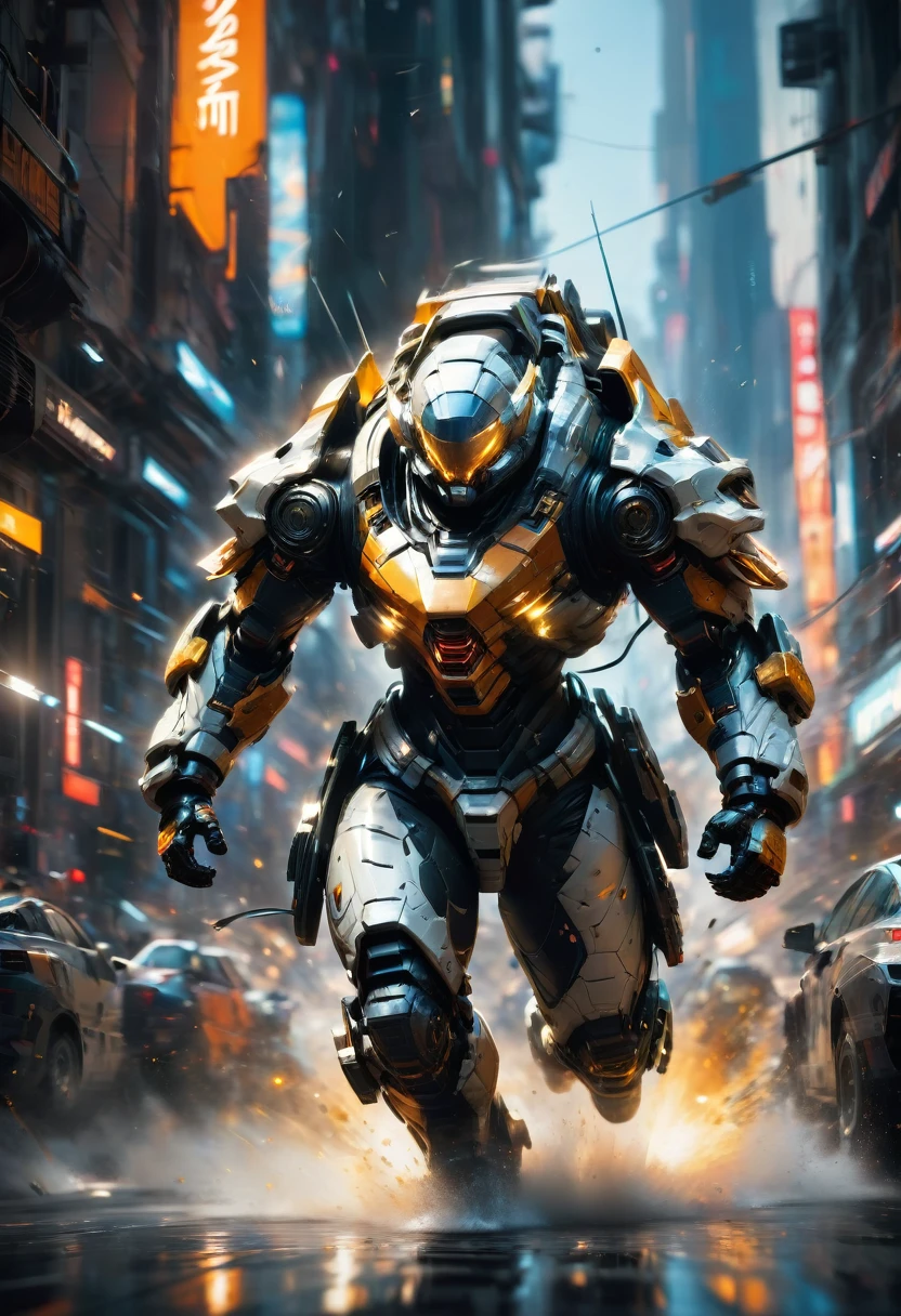 Tight Combat Suit, weapon, run, Motion Blur, by Sparth, best quality, masterpiece, very aesthetic, perfect composition, intricate details, ultra-detailed