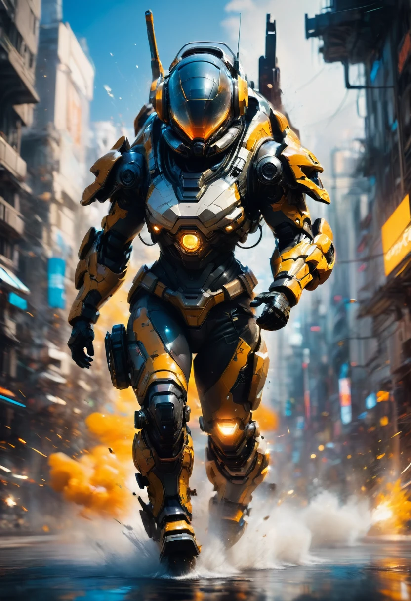 Tight Combat Suit, weapon, run, Motion Blur, by Sparth, best quality, masterpiece, very aesthetic, perfect composition, intricate details, ultra-detailed