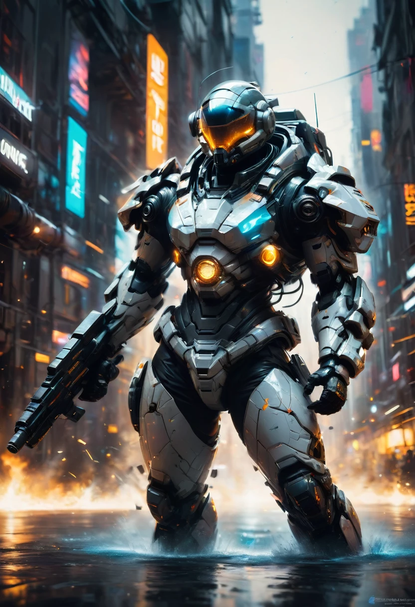 Tight Combat Suit, weapon, run, Motion Blur, by Sparth, best quality, masterpiece, very aesthetic, perfect composition, intricate details, ultra-detailed