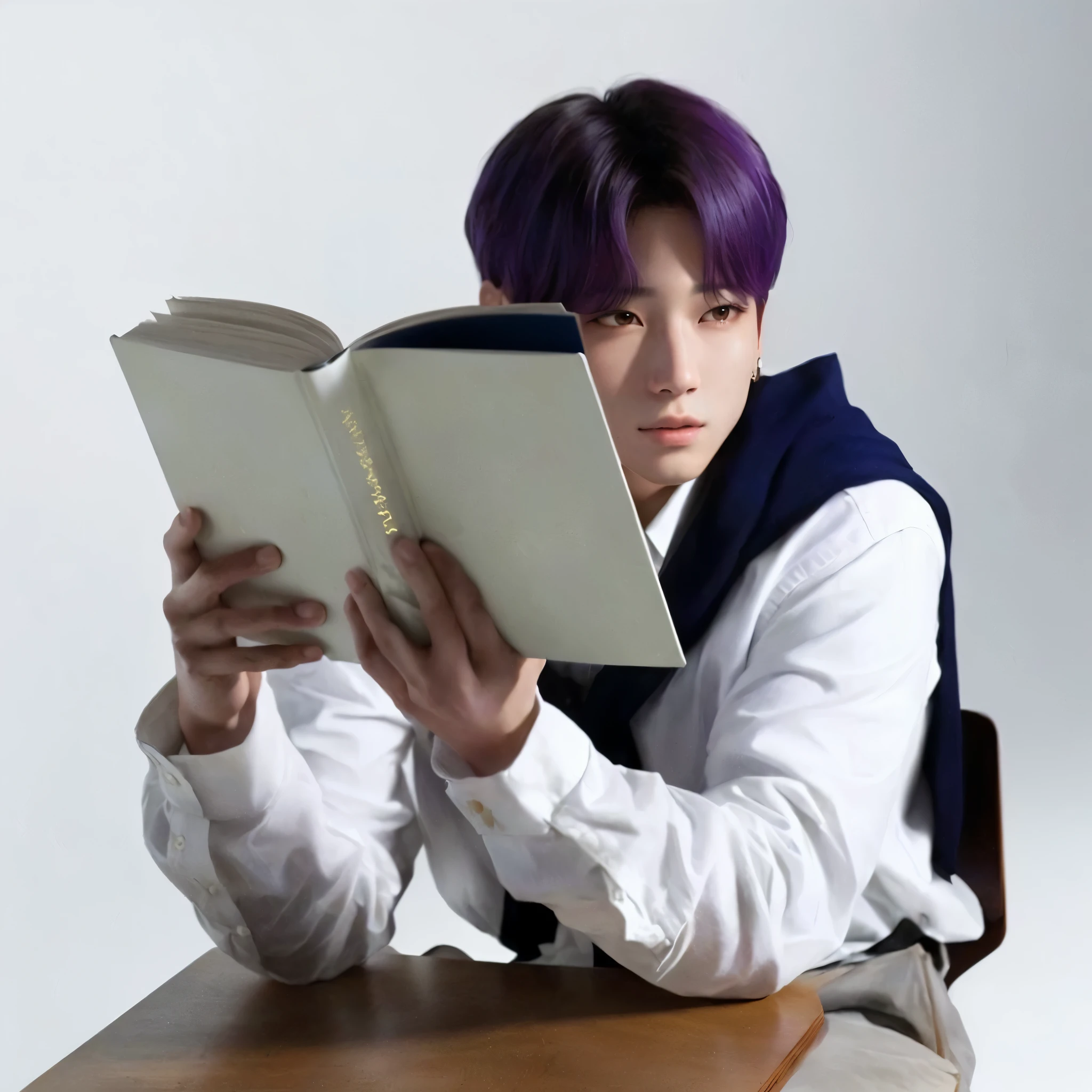 arafed woman sitting at a table leyendo un libro, jungkook, leyendo nuevo libro, leyendo un libro, he is holding a big book, hyung tae, park Jimin, cai xukun, jinyoung shin, Jimin, kim doyoung, BTS, sosteniendo un libro, inspirado en jeonseok lee, Dramatic Reading Spellbook Pose., leyendo el libro sobre el amor