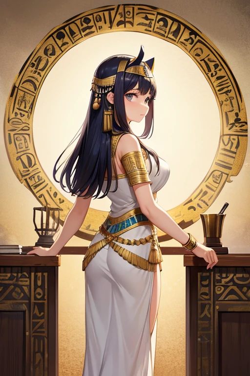 Ancient Egyptian girl, 20 years old, ancient Egyptian dress, ancient Egyptian background