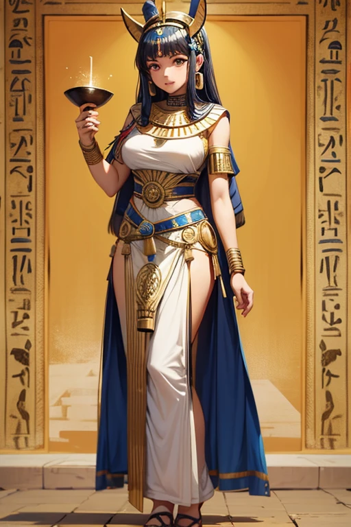 Ancient Egyptian girl, 20 years old, ancient Egyptian dress, ancient Egyptian background