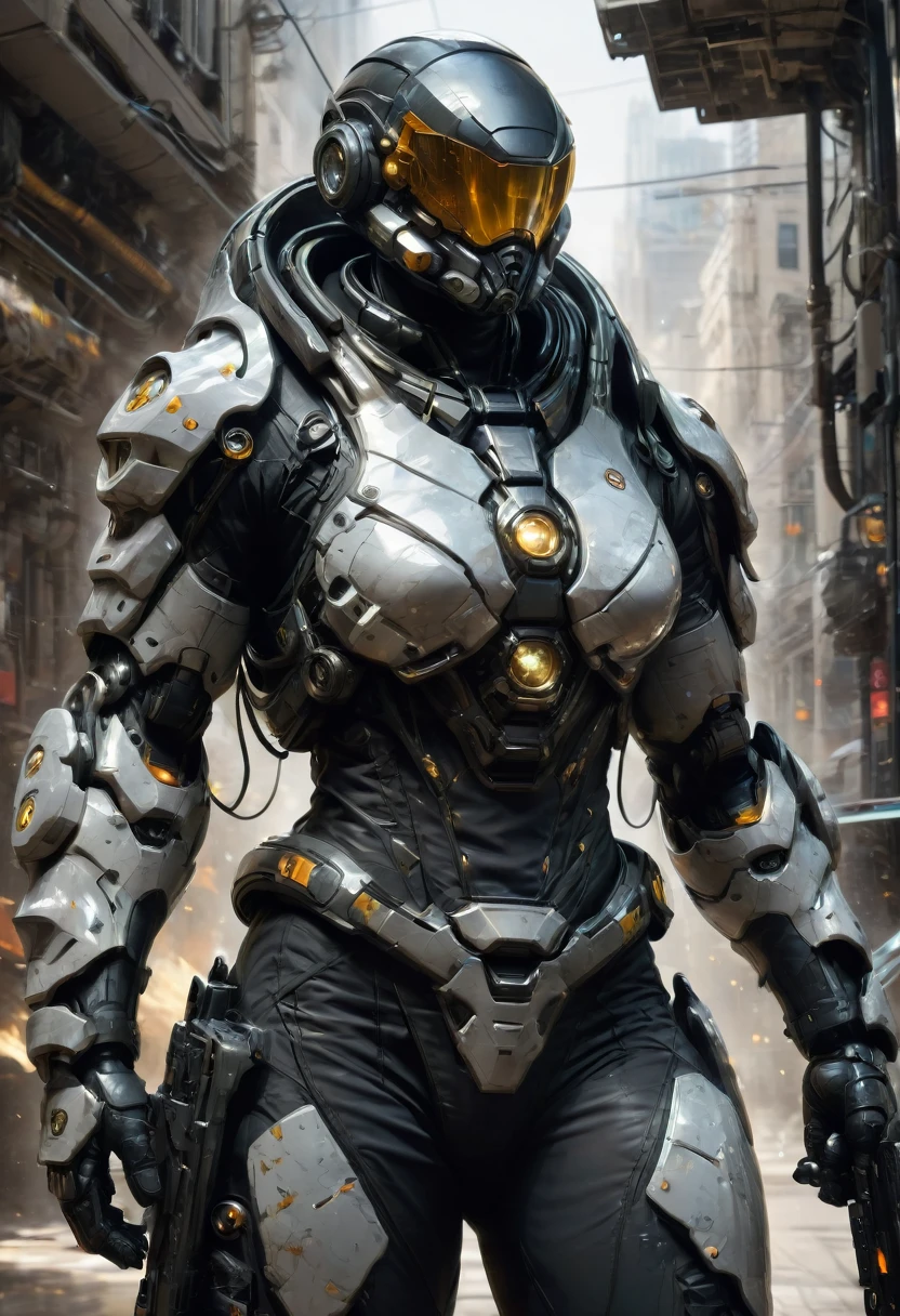 Tight Combat Suit, weapon, by Hal_Tenny, best quality, masterpiece, very aesthetic, perfect composition, intricate details, ultra-detailed