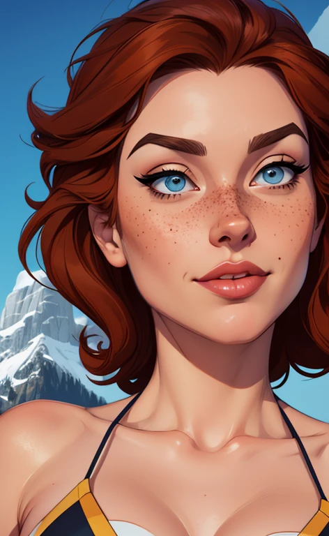 Beautiful portrait mode pose Cartoon character in dynamic pose two women together with freckles on their faces Disney princess Queen Anna of Arendelle with 1,60cm on the left and together with a symmetrical body and beautiful breasts, corpo bem definido, delicado e sensual, estilo de desenho animado, digital illustration Portrait mode a close up of two women Cartoon style digital illustration in bikinis in front of a mountain, artegerm e lois van baarle, artegerm e atey ghailan, modelo uniforme | artegerm, artegerm e Genzoman, artegerm comic, como visto em artegerm, artegerm e wlop, artegerm and rossdraws style digital illustration cartoon style