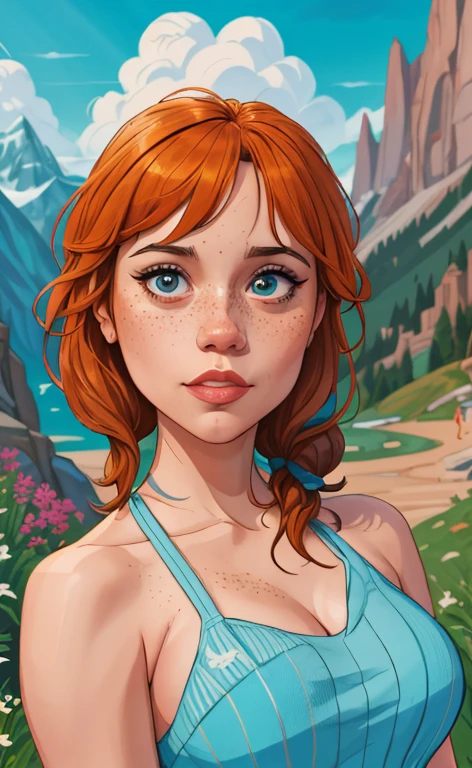 Beautiful portrait mode pose Cartoon character in dynamic pose two women together with freckles on their faces Disney princess Queen Anna of Arendelle with 1,60cm on the left and together with a symmetrical body and beautiful breasts, corpo bem definido, delicado e sensual, estilo de desenho animado, digital illustration Portrait mode a close up of two women Cartoon style digital illustration in bikinis in front of a mountain, artegerm e lois van baarle, artegerm e atey ghailan, modelo uniforme | artegerm, artegerm e Genzoman, artegerm comic, como visto em artegerm, artegerm e wlop, artegerm and rossdraws style digital illustration cartoon style