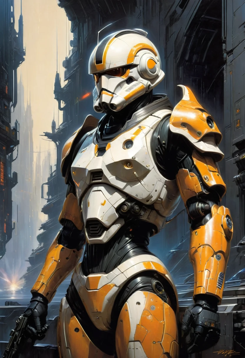 Tight Combat Suit, weapon, by Ralph McQuarrie, best quality, masterpiece, very aesthetic, perfect composition, intricate details, ultra-detailed