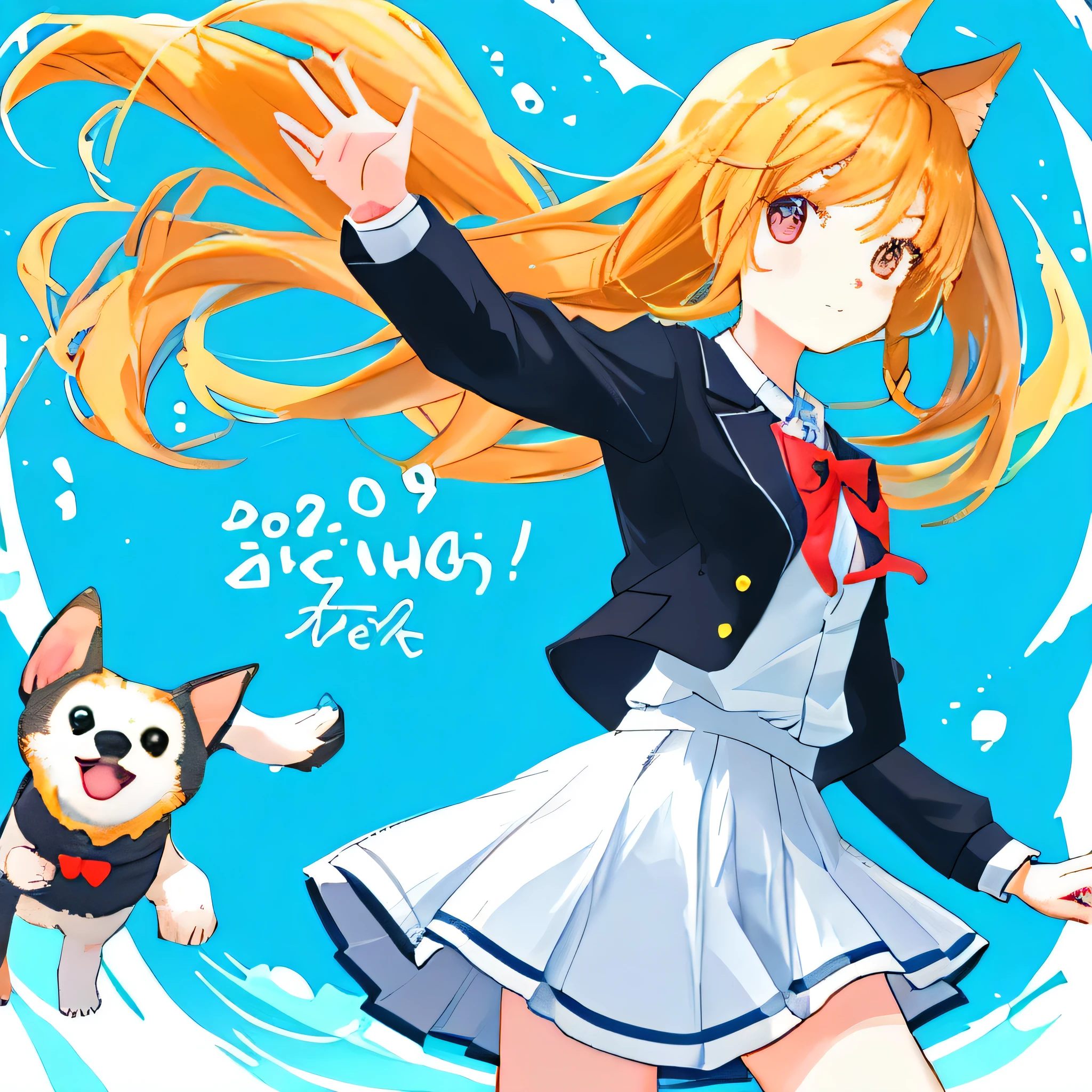 Cute dog,girl,Dynamic pose
