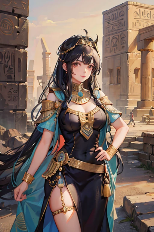Ancient egypt traits girl, 20 years old, ancient egypt dress, ancient egypt city background