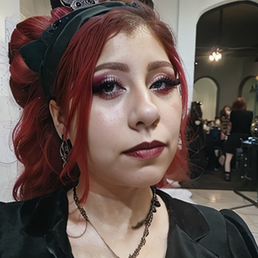 (masterpiece, best quality: 1.2), 1 girl, goth, solo, latina, redhead, clavage, amateur photo, selfie, Gothic makeup