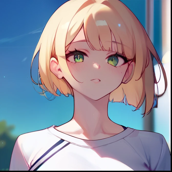 score_9, score_8_up, score_7_up, score_6_up, score_5_up, score_4_up, akiraga girl, healthy, solo, white_shirt, fringe, beautiful_green_eyes, in a magical city, blue_sky, in front of viewer, 