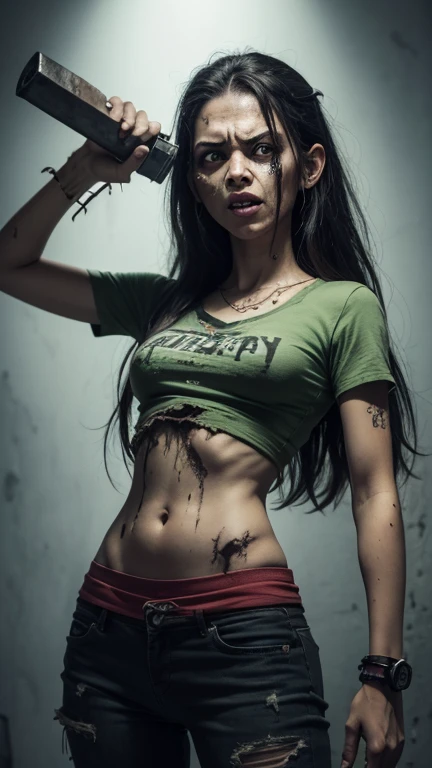 cartoon zumbi girl with long hair and a knife in her hand, zumbi arms out in front, zumbi in horror concept art, evil zumbi, zumbi with white eyes, zumbi, zumbi reaching out of a grave, zumbi holding coffee cup, beautiful zumbi, hauntingly beautiful zumbi, teacher as angry zumbi, zumbificado, zumbi face, zumbis attack