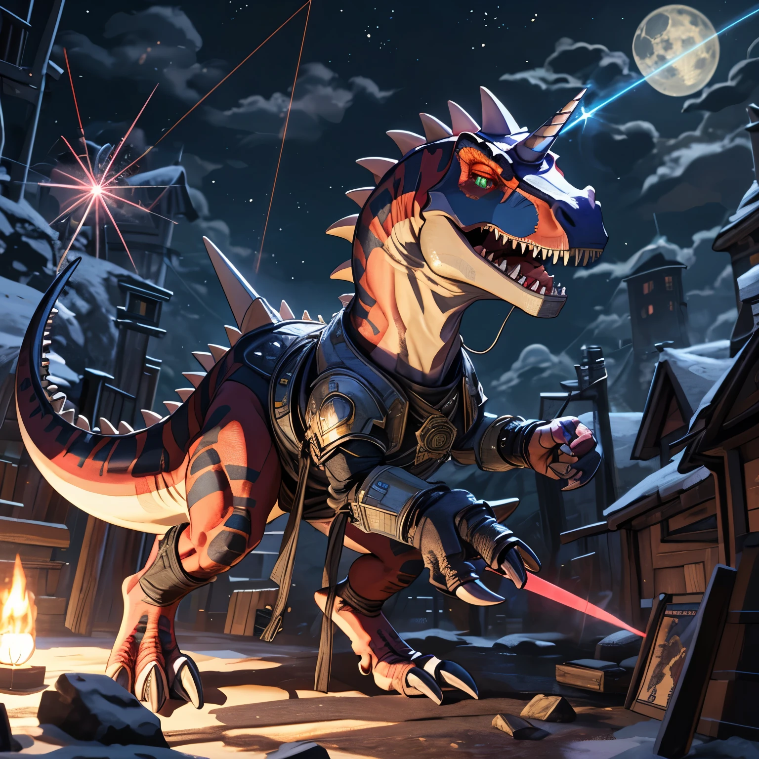 (((dinosaur character, full body, cinematic setting, lizard male))) cyborg Here I come, drop your jaws to the floor I'm riding on my (((mighty laser-shooting dinosaur))) Here we come, can you hear him roar? Prepare for epic fight and his (((laser missiles))) The sound is boom, boom, boom for every time a goblin dies Let's sing now, here we go, hear my battle cries (((Made of metal))) from the moon Assembled by samurai His battery gets charged by thunderstorm With most advanced AI Devouring trolls and unicorns From his maw there comes a flame Burning away our enemies And therefore we proclaim BREAK, detailed background of warzone, 8K, (masterpiece:1.5), intricate details, highly detailed, extreme detail, octane render, fine art, best quality, highres, (detailed face:1.5), ((full_body)), UHD, (((perfect hands))), low light
