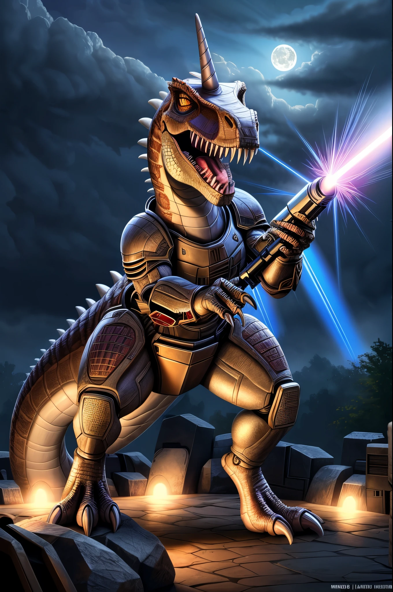 (((dinosaur character, full body, cinematic setting, lizard male))), futuristic armor, Here I come, drop your jaws to the floor I'm riding on my (((mighty laser-shooting dinosaur))) Here we come, can you hear him roar? Prepare for epic fight and his (((laser missiles))) The sound is boom, boom, boom for every time a goblin dies Let's sing now, here we go, hear my battle cries (((Made of metal))) from the moon Assembled by samurai His battery gets charged by thunderstorm With most advanced AI Devouring trolls and unicorns From his maw there comes a flame Burning away our enemies And therefore we proclaim BREAK, detailed background of warzone, 8K, (masterpiece:1.5), intricate details, highly detailed, extreme detail, octane render, fine art, best quality, highres, (detailed face:1.5), ((full_body)), UHD, (((perfect hands))), low light
