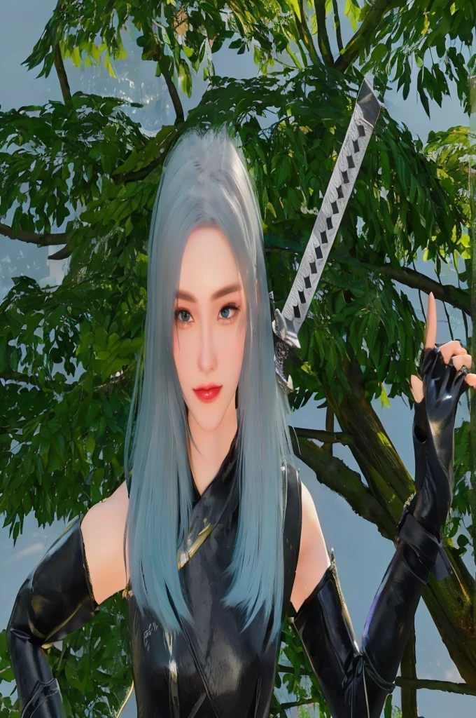 there is a 3d image of a woman with a sword,