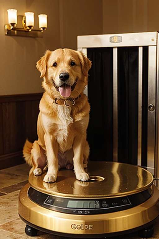 Golden dog on the weight scale
