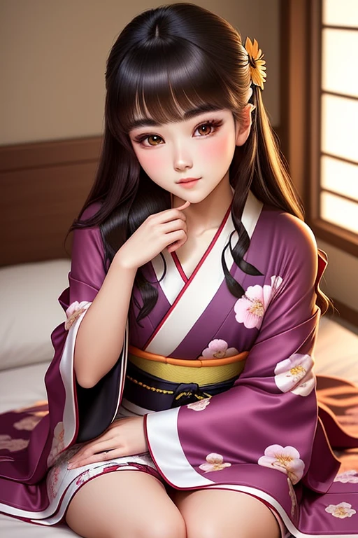 Lying on bed. Aggressive kissing kiss on bed use kimono, staring intently to eyes. No one look at front. Hand on the face.
20-year-old boy and 18-year-old girl and. Detailed face, Detailed eyes, double eyelid, cute, sunny, warm vibes, Handsome-cool-warm-boy with brown hair use kimono and hot-seductive-sexy-cute-beautiful-girl with black hair and blushing face use kimono. Intimate vibes.