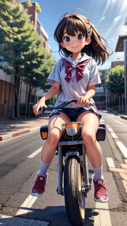 Cute junior high school student、Riding a giant insect to school