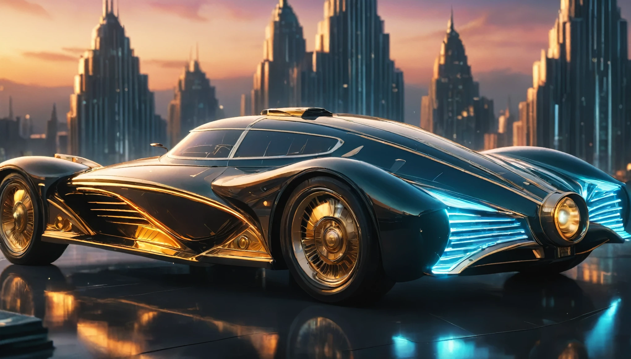 art deco style flying car, art deco sci-fi,

(best quality,4k,8K,High resolution,masterpiece:1.2),Extremely detailed,(Practical,photoPractical,photo-Practical:1.37),HDR,Ultra HD,Studio Lighting,Super Fine,Clear focus,Physically Based Rendering,Extremely detailed的描述,professional,Bright colors,Bokeh.