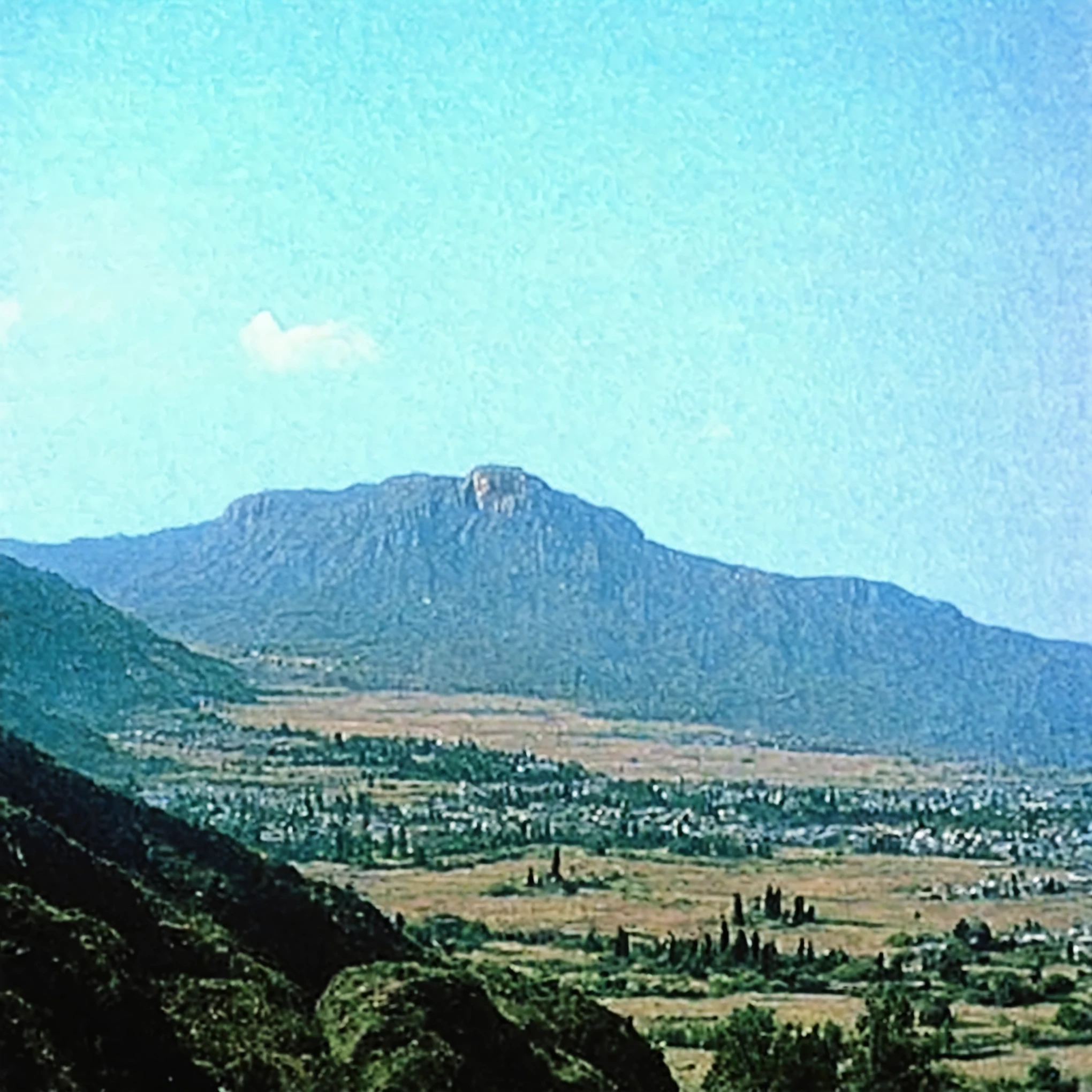 grainy old 35mm vintage, there is a large monolithic, Olympian zeus deity greek god appearing in godray, vast scenery
